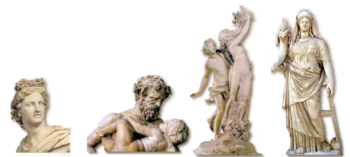 Apolo; Dionsio; Persfone e Demter